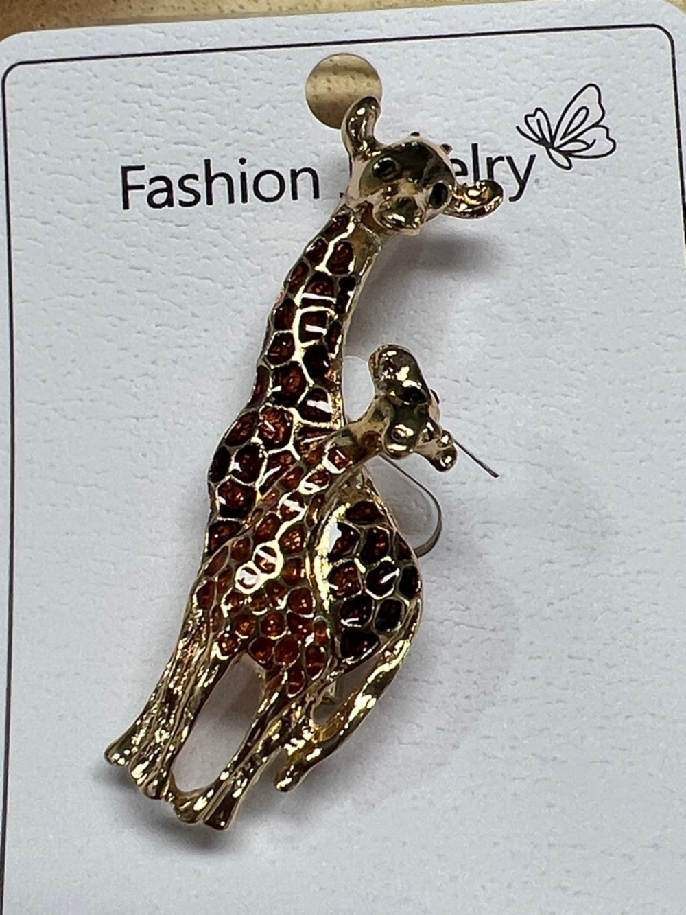 3/$18 Fashion Jewelry Gold and Brown Giraffe Brooch Pin Lot 7040 - Picture 5 of 6